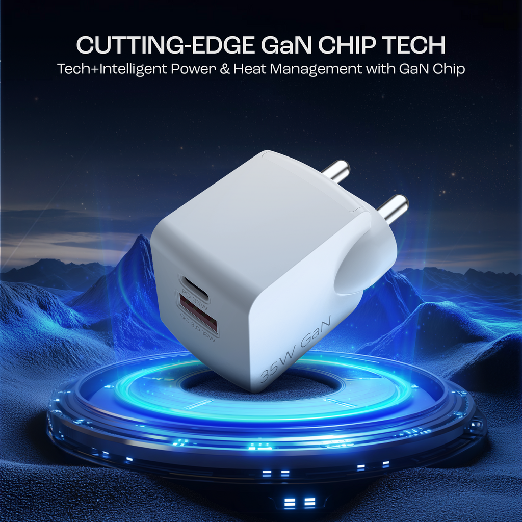 35W GAN Charger | 35W Fast Charger with GaN Chip Technology, 12 Layers of Smart IC Protection, Dual-Port Charging