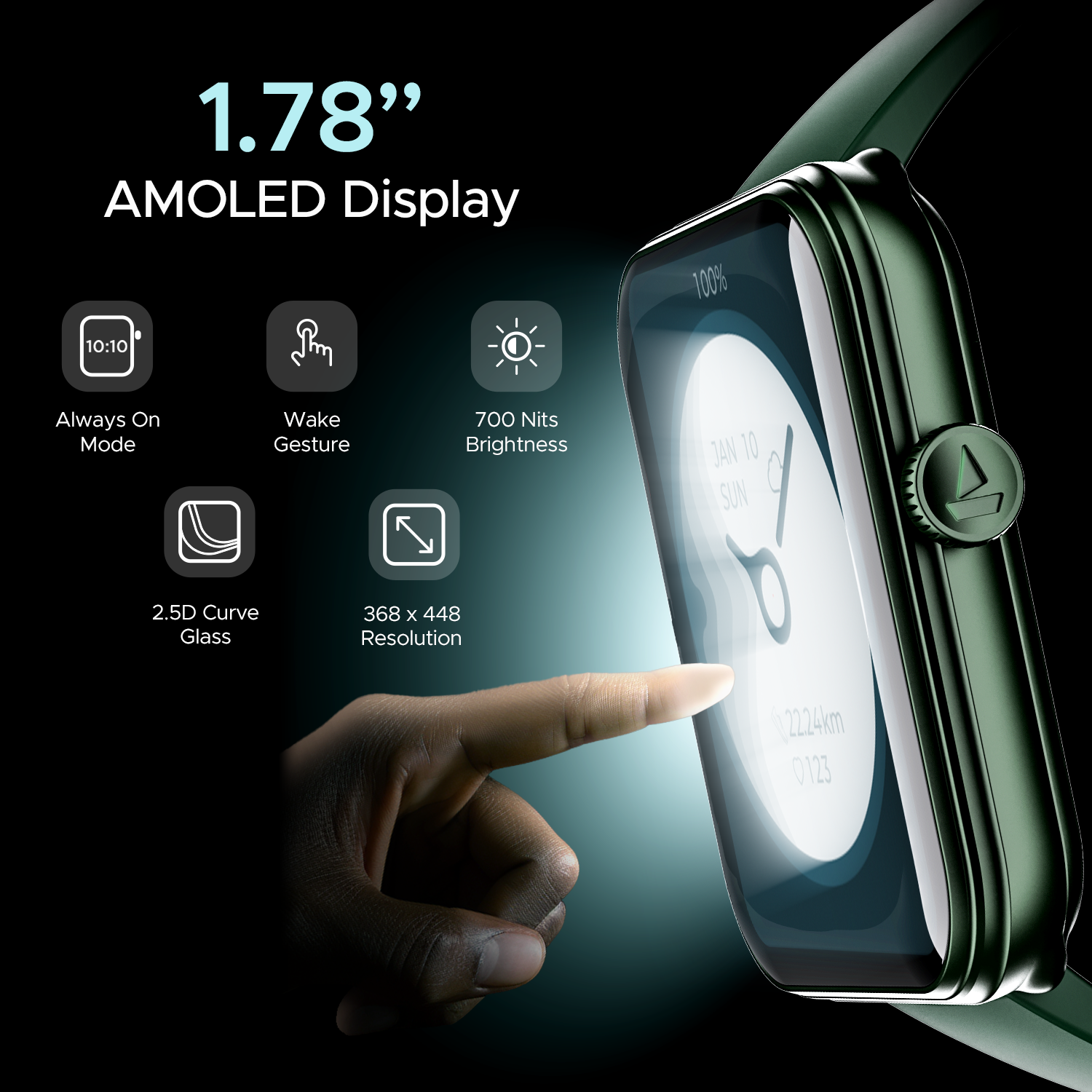 boAt Storm Plus | Smartwatch with 1.78" (4.52cm) AMOLED Display, BT Calling, 100+ Sports Modes, SpO2 monitoring