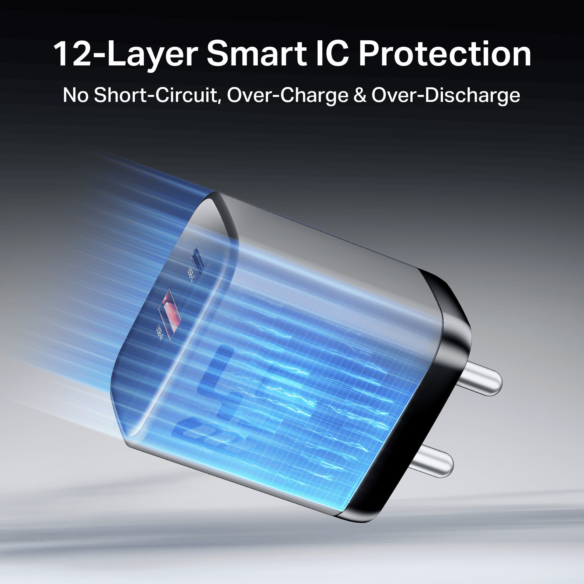 45W GaN Charger | 45W Fast Charger with GaN Chip Technology, 12-Layer Smart IC Protection, Dual-Port Charging