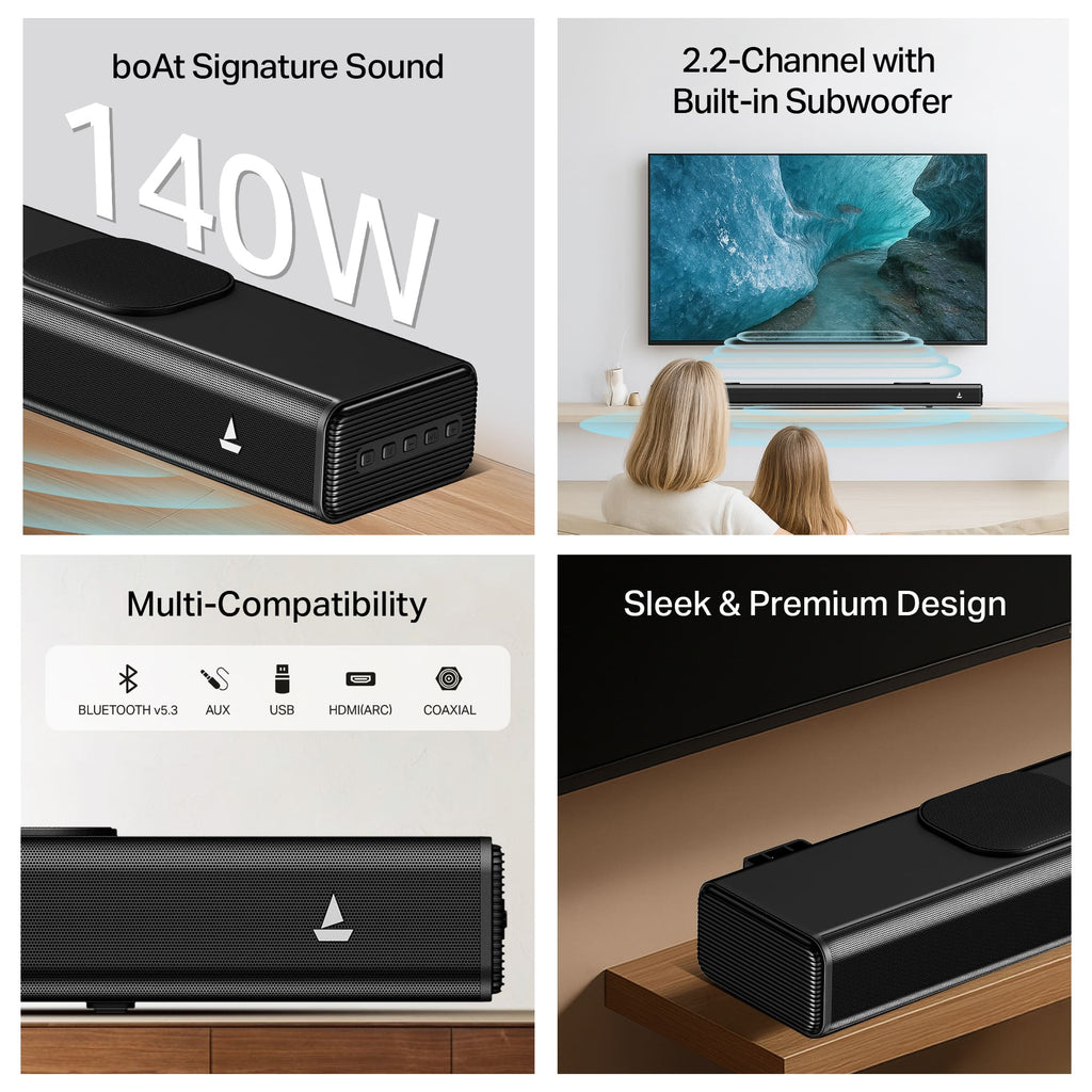 boAt Aavante 2.2 1400 | 140W 2.2 Channel Soundbar with Built-in Subwoofer & Multi-Connectivity