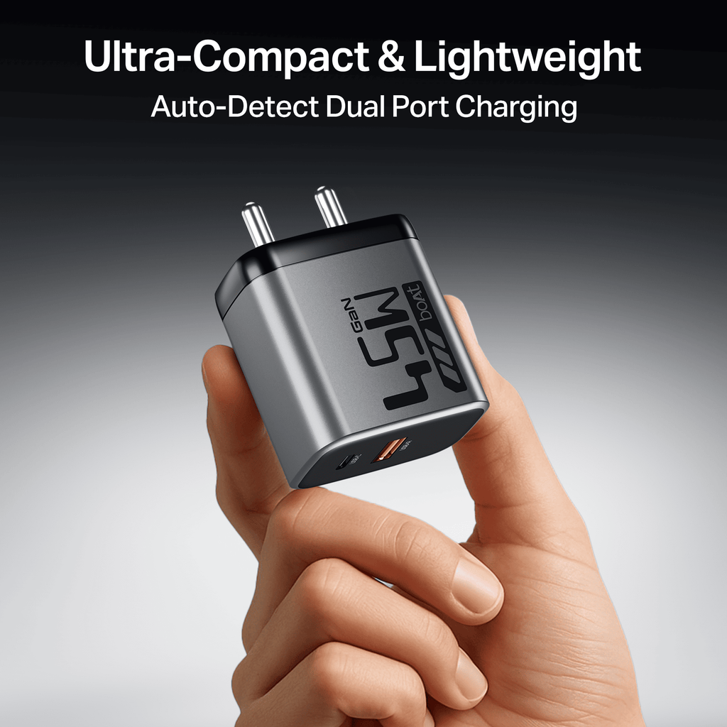 45W GaN Charger | 45W Fast Charger with GaN Chip Technology, 12-Layer Smart IC Protection, Dual-Port Charging