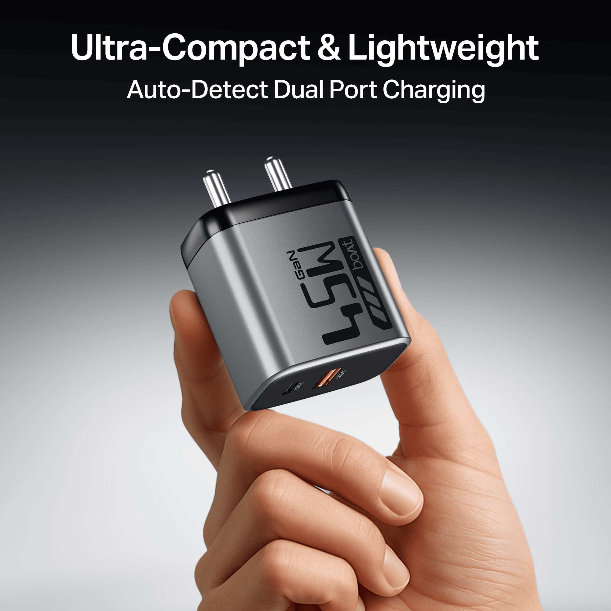 45W GaN Charger | 45W Fast Charger with GaN Chip Technology, 12-Layer Smart IC Protection, Dual-Port Charging