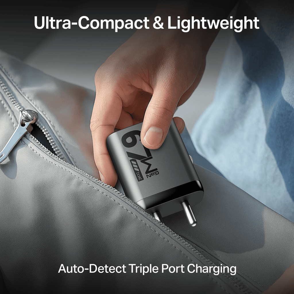 67W GaN Charger | Fast Triple-Port Charger with GaN Chip, Auto-Detect Tech & Smart IC Protection
