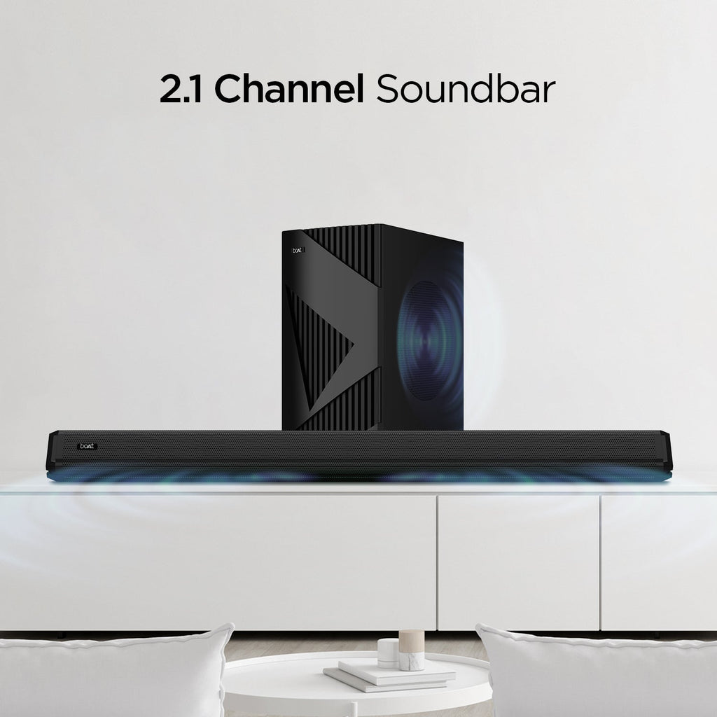 boAt Aavante Bar 1550 Pro | 160W RMS 2.1 Channel Soundbar, Wired Subwoofer, Multiple EQ Modes, LED Lights, AUX, USB, Optical