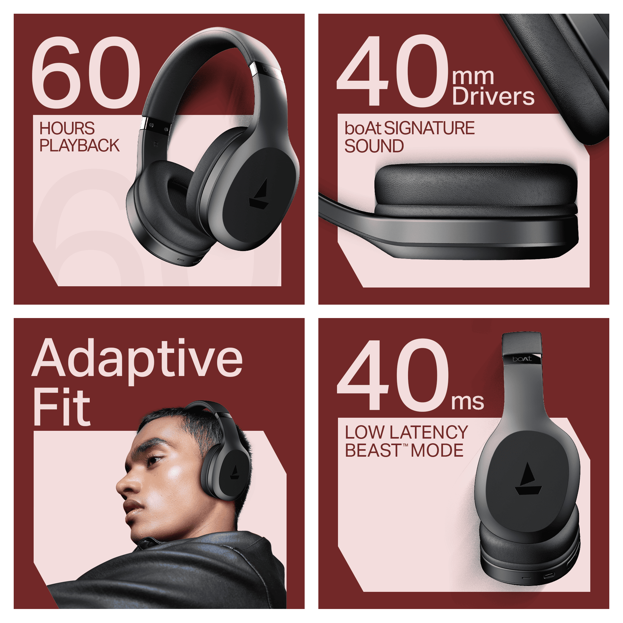 boAt Rockerz 412 | Wireless Headphones with 40mm Drivers, BEAST™ Mode, ENx™ Tech & 60H Playback