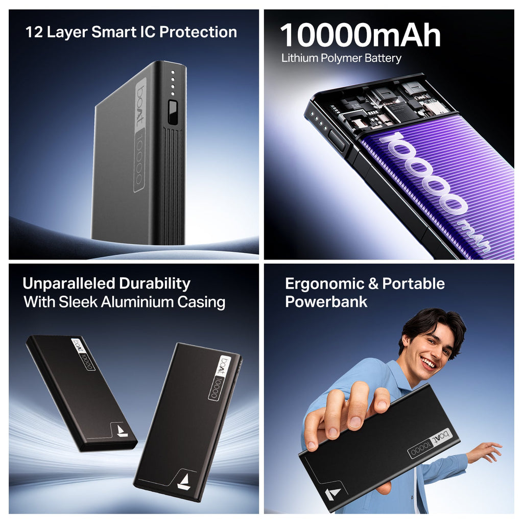 EnergyShroom PB300 | Powerbank with 10000mAh battery capacity with Smart IC protection, 22.5W fast charging