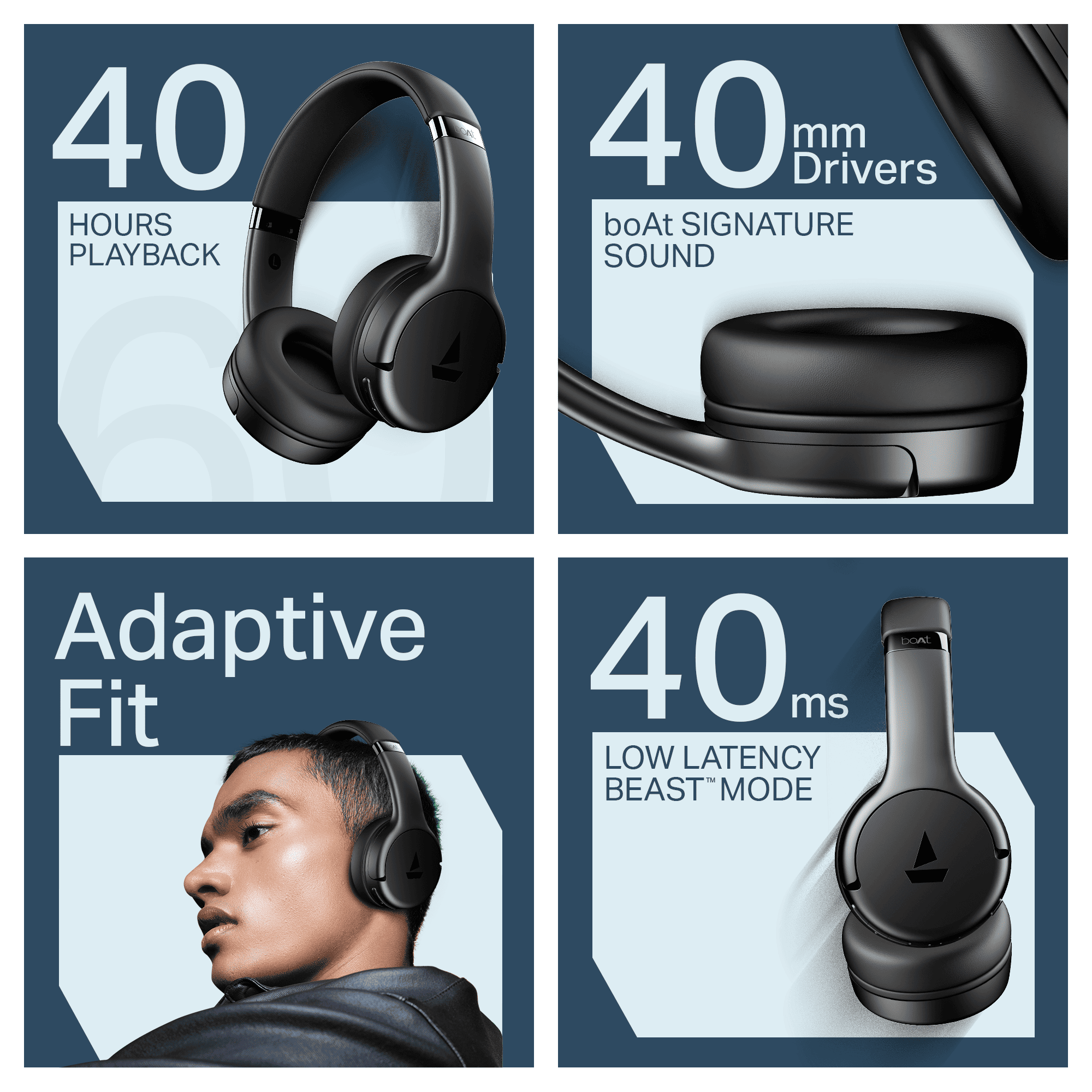 boAt Rockerz 411 | Wireless Headphones with 40mm Drivers, BEAST™ Mode, ENx™ Tech & 40H Playback