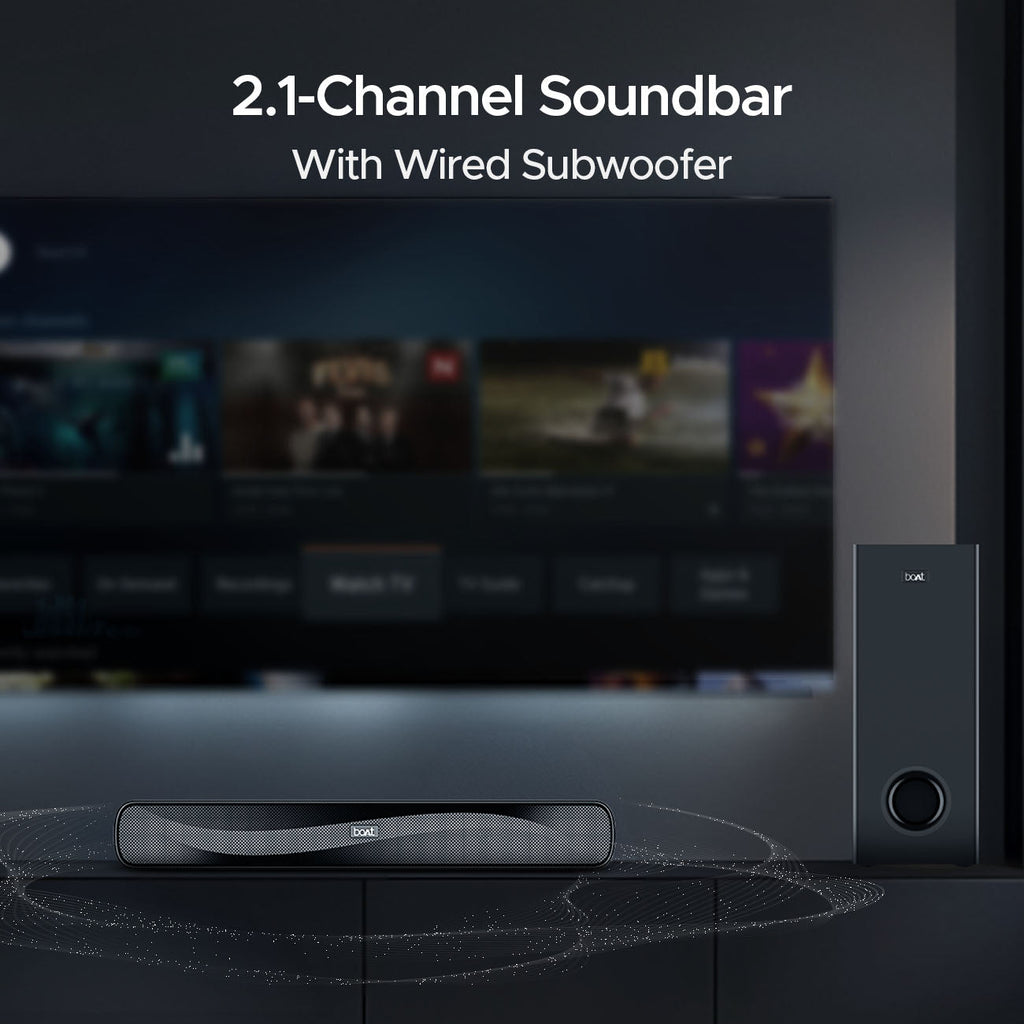 boAt Aavante Bar A1040 | 50W Bluetooth Soundbar, 2.1 Channel with Wired Subwoofer, Master Remote Control, Multi Connectivity