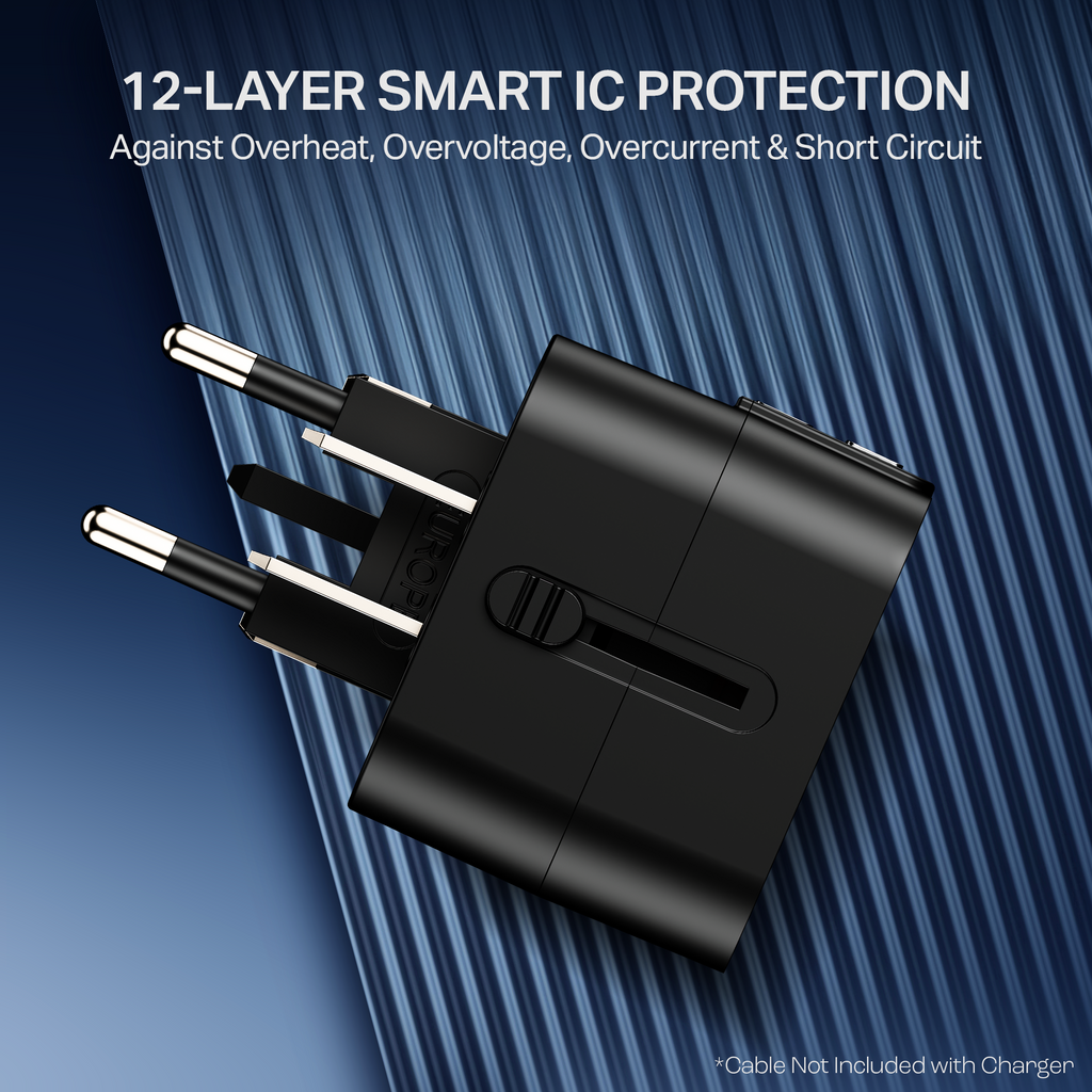 boAt Universal Adapter C10 | 5-in-1 Travel Adapter with Dual USB-A, Compatibility & Smart IC Protection