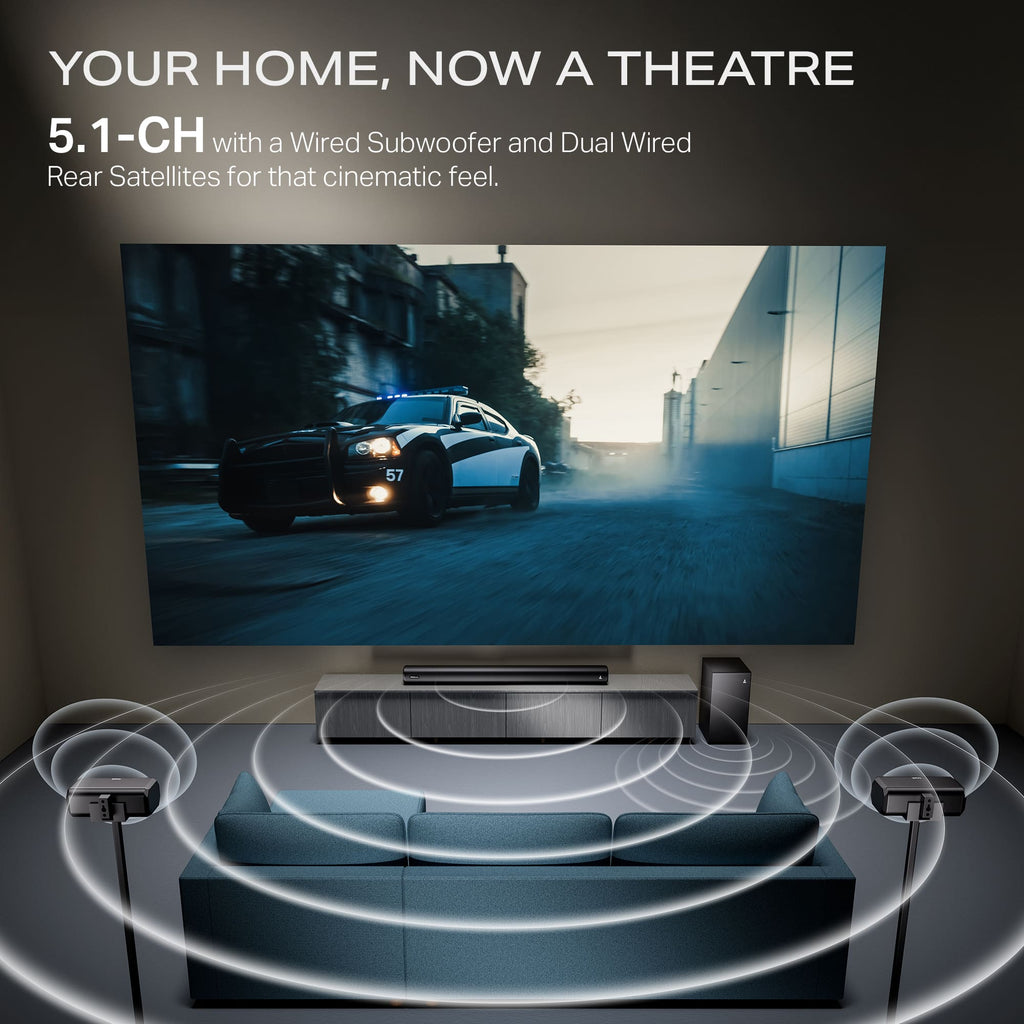 boAt Aavante Prime 5.1 5000D | 500W 5.1 Channel Soundbar with Wired Subwoofer, Satellites & Multi-Connectivity