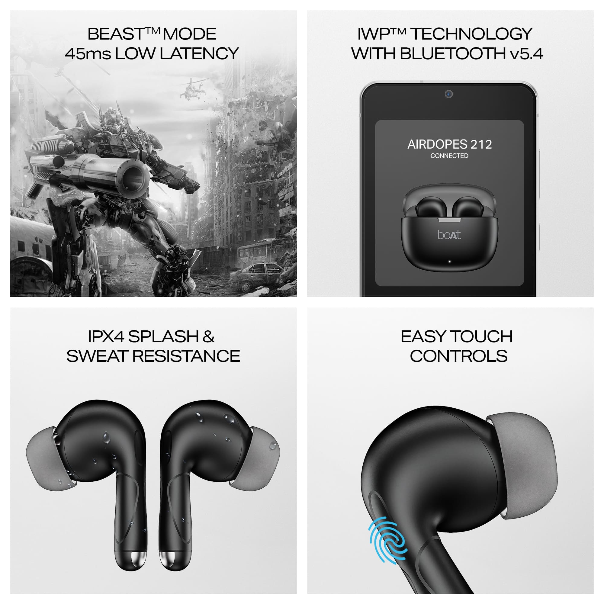 boAt Airdopes 212 | Wireless Earbuds with 50 Hours Playback, BEAST™ Mode & ENx™ Calling