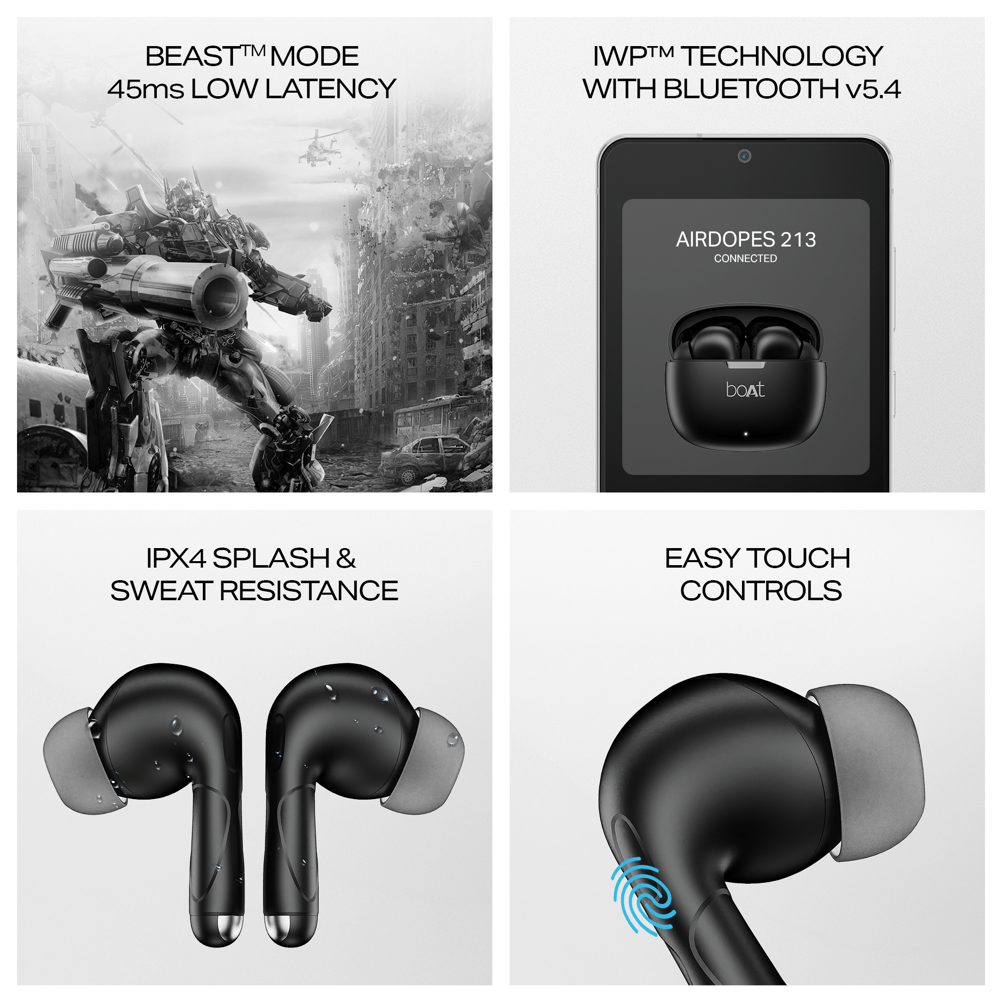 boAt Airdopes 213 | Wireless Earbuds with 50 Hours Playback, BEAST™ Mode & ENx™ Calling