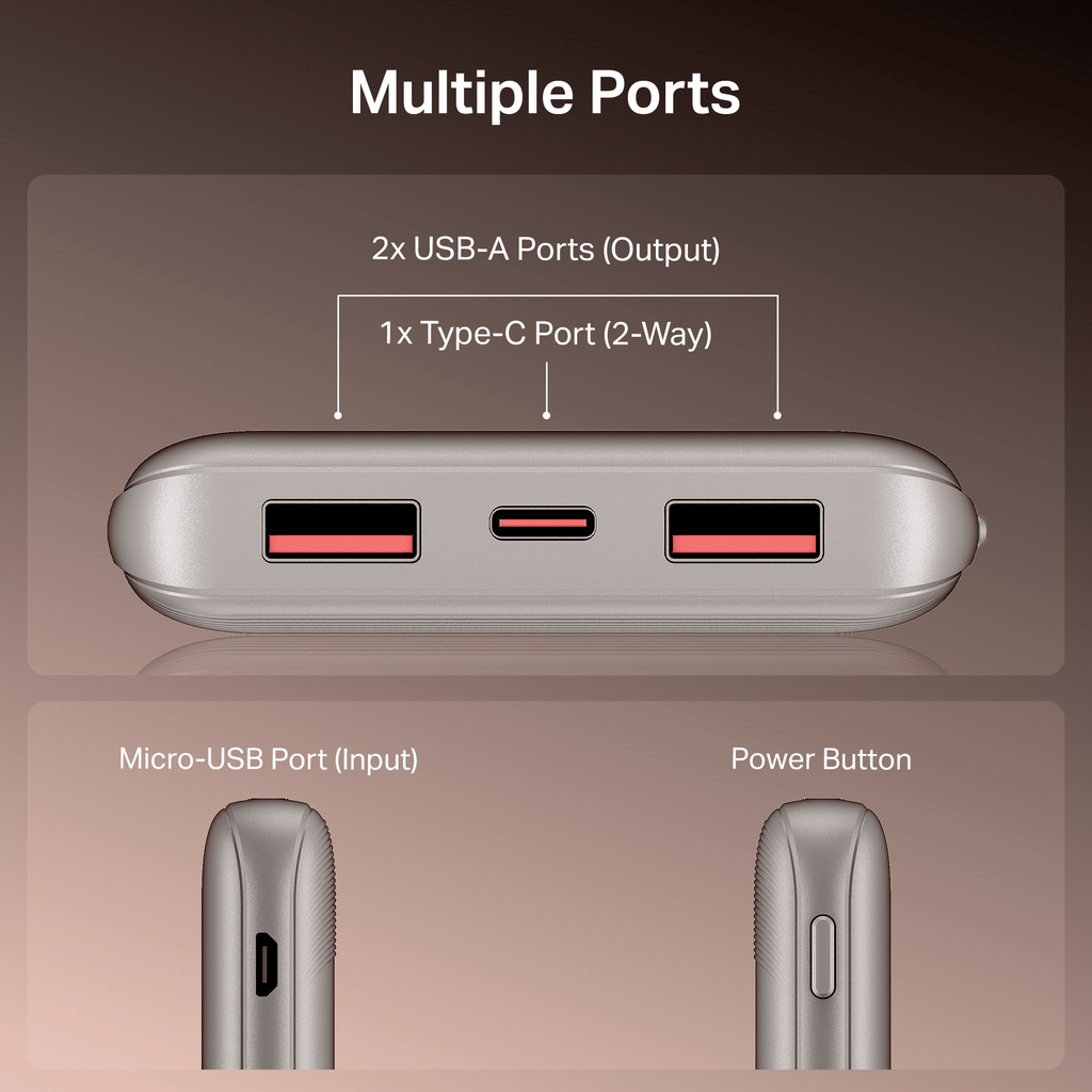 Energyshroom PB300 Activ | Powerbank with 22.5W Fast Charging, 10,000mAh, 12-Layer Smart IC Protection, 3 output ports