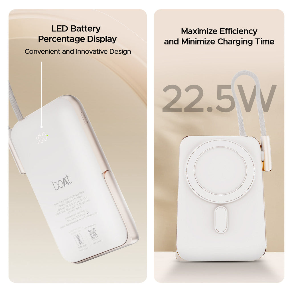 boAt EnergyShroom PB330  Magnacharge | 10000mAh magnetic wireless power bank with 15 W wireless charging, LED battery display, 12 Layer Smart IC Protection