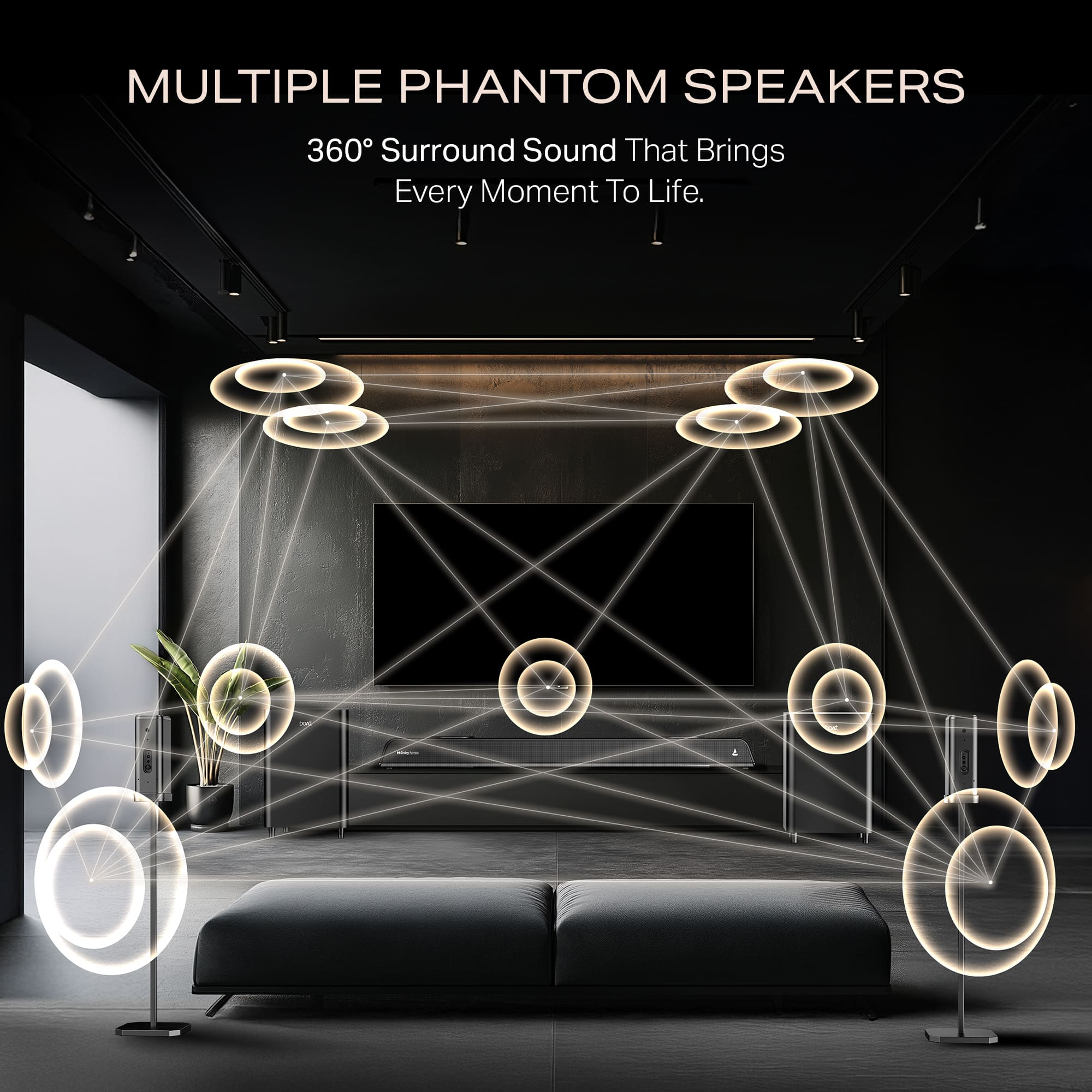 boAt Aavante Prime 5.2.4 6250DA | 625W 5.2.4 Channel Soundbar with Dolby Atmos, Dual Subwoofers & Wireless Rear Satellites