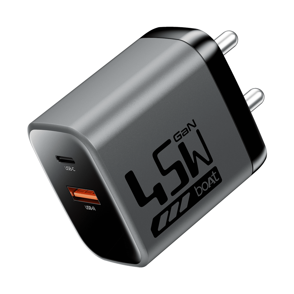 45W GaN Charger | 45W Fast Charger with GaN Chip Technology, 12-Layer Smart IC Protection, Dual-Port Charging