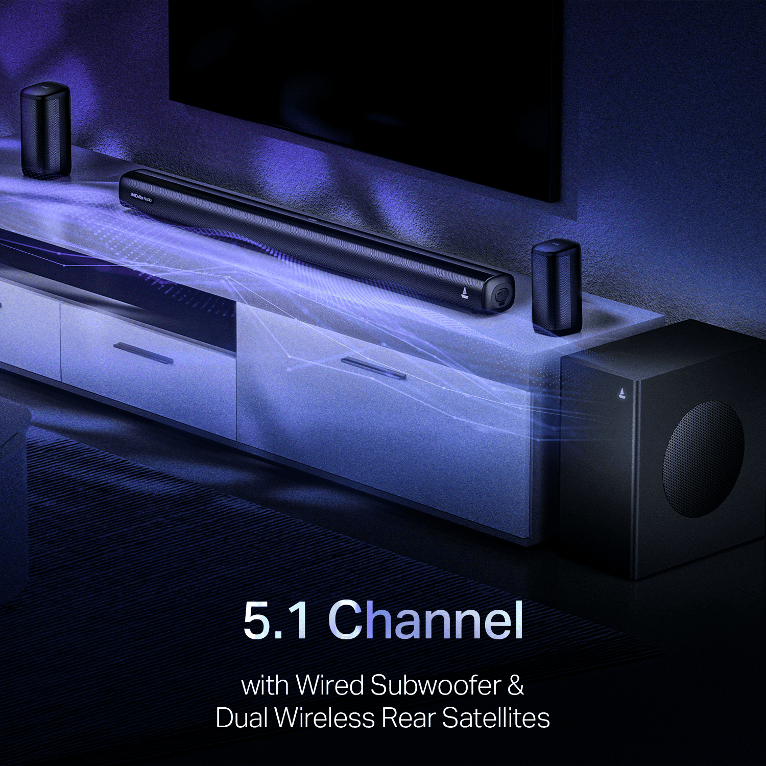boAt Aavante Prime 5.1 4050D | 400W RMS Soundbar with Dolby Audio, Wireless Rear Speakers