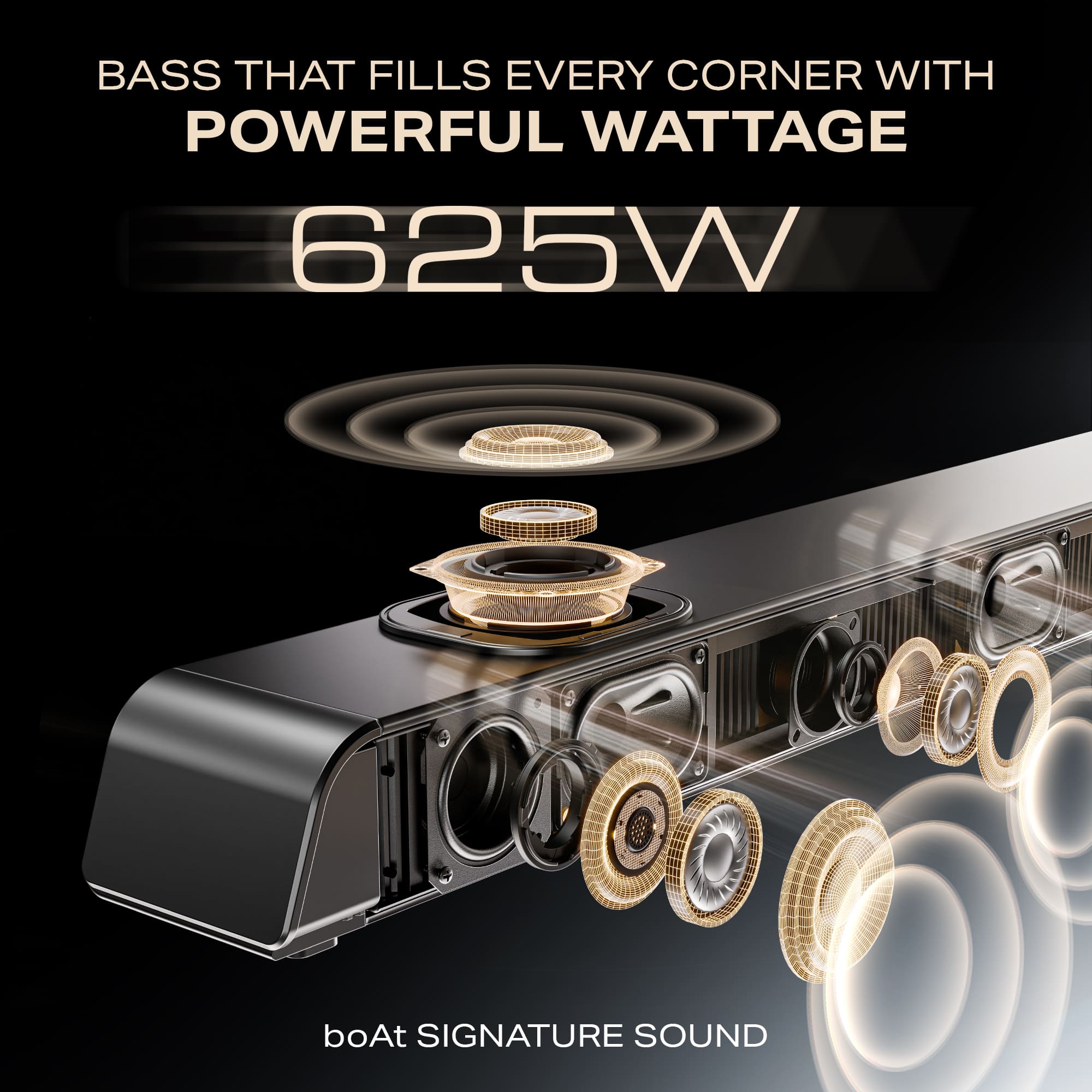 boAt Aavante Prime 5.2.4 6250DA | 625W 5.2.4 Channel Soundbar with Dolby Atmos, Dual Subwoofers & Wireless Rear Satellites