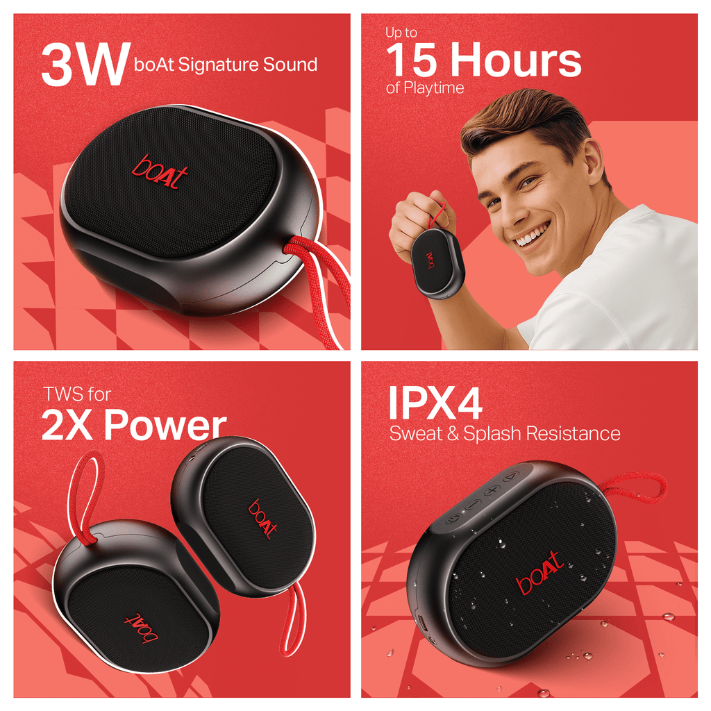boAt Stone 110 | Portable Bluetooth Speaker with 3W Sound, 15H Playback, TWS feature & IPX4 Resistance
