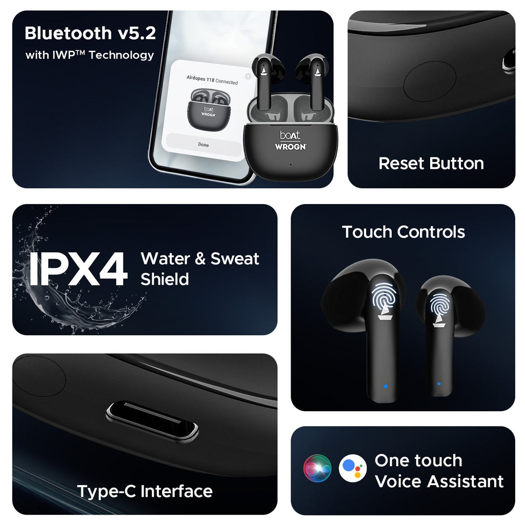 boAt Airdopes 118 Wrogn Edition| Earbuds with 10mm drivers, BEAST™ Mode for Gamers, ENx™ Technology