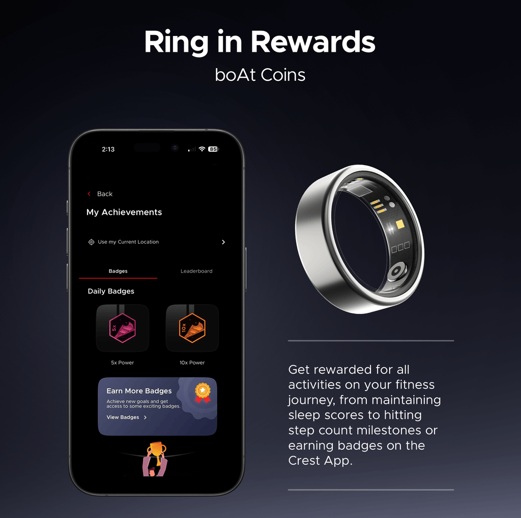 boAt  Smart Ring Active |Smart Ring with Stainless Steel Design, 90% Lighter, Health Monitoring, Magnetic Charging Case HME