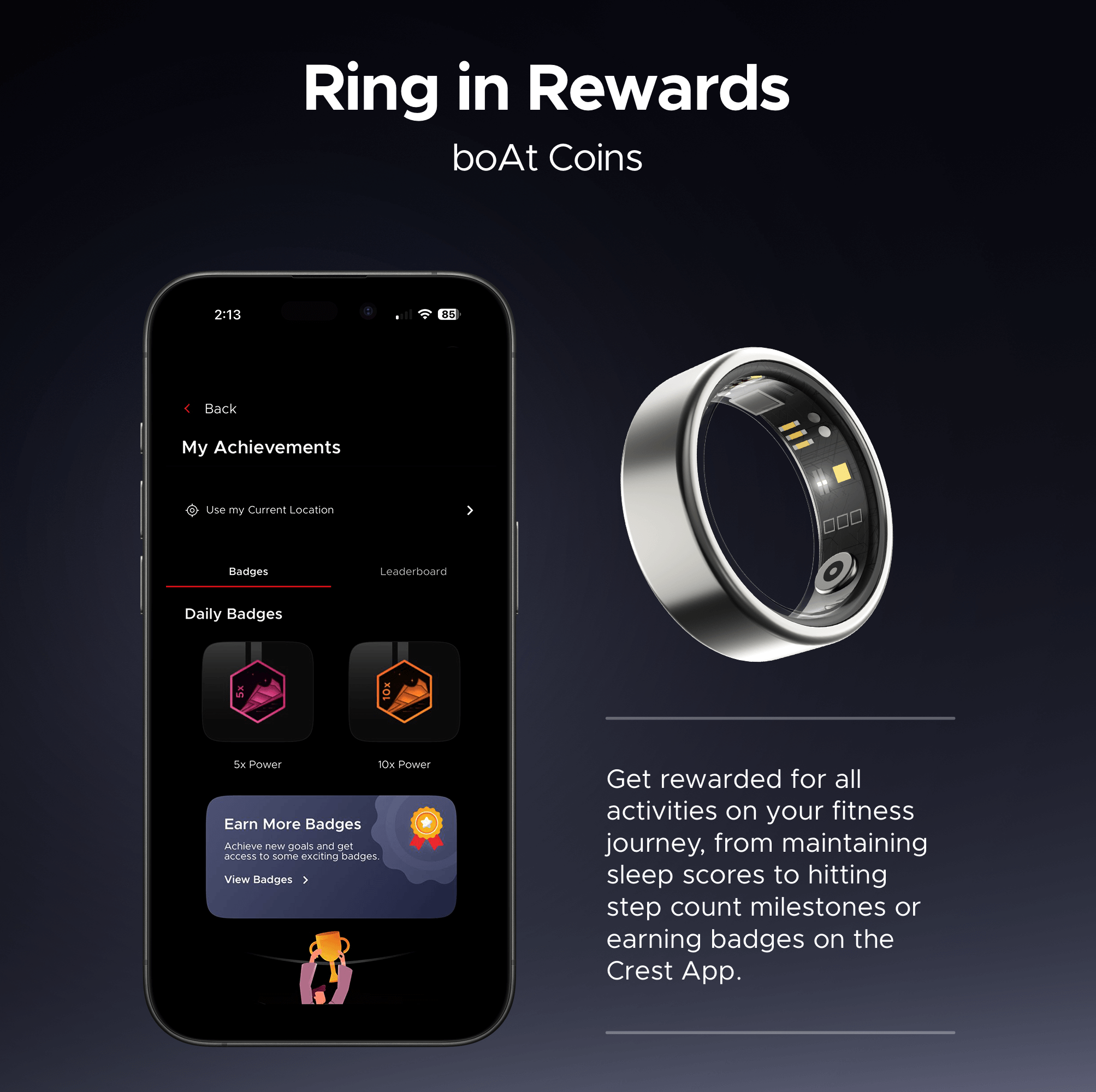 boAt  Smart Ring Active |Smart Ring with Stainless Steel Design, 90% Lighter, Health Monitoring, Magnetic Charging Case HME