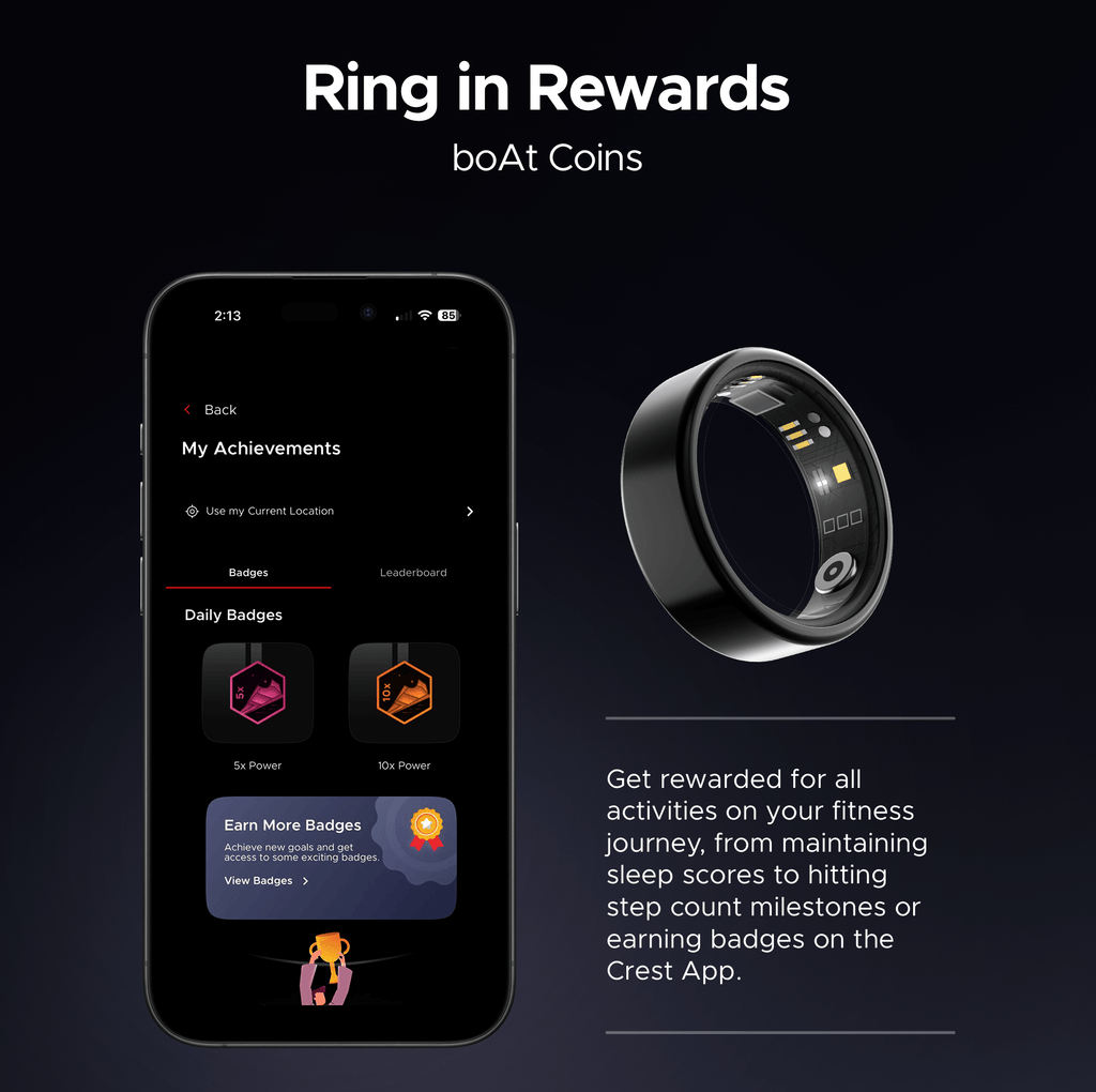 boAt  Smart Ring Active |Smart Ring with Stainless Steel Design, 90% Lighter, Health Monitoring, Magnetic Charging Case HME