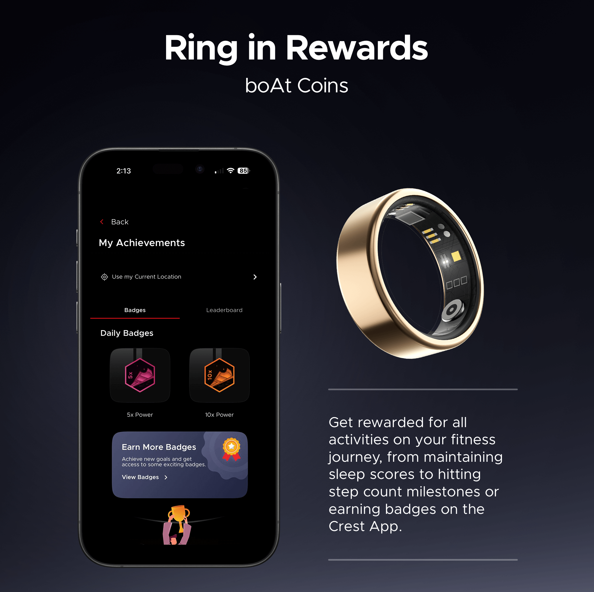 boAt  Smart Ring Active |Smart Ring with Stainless Steel Design, 90% Lighter, Health Monitoring, Magnetic Charging Case HME