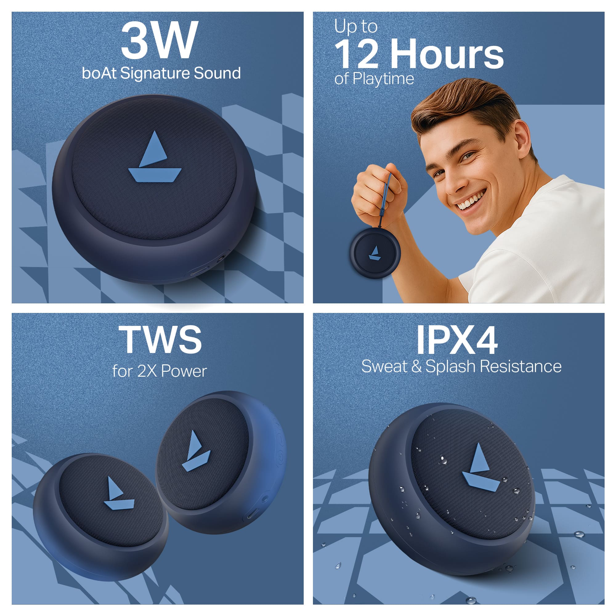 boAt Stone 108 | Portable Bluetooth Speaker with 3W Sound, 12H Playback, TWS feature & IPX4 Resistance