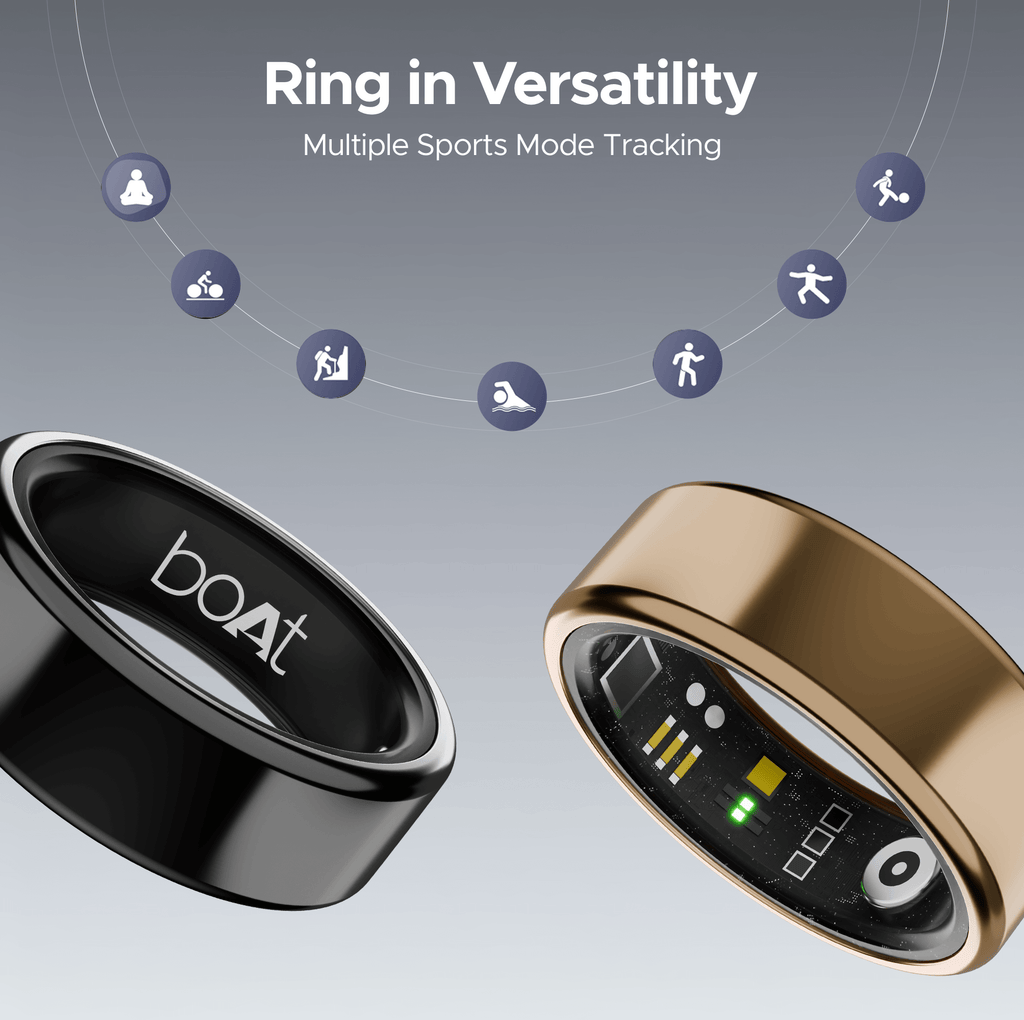 boAt  Smart Ring Active |Smart Ring with Stainless Steel Design, 90% Lighter, Health Monitoring, Magnetic Charging Case HME