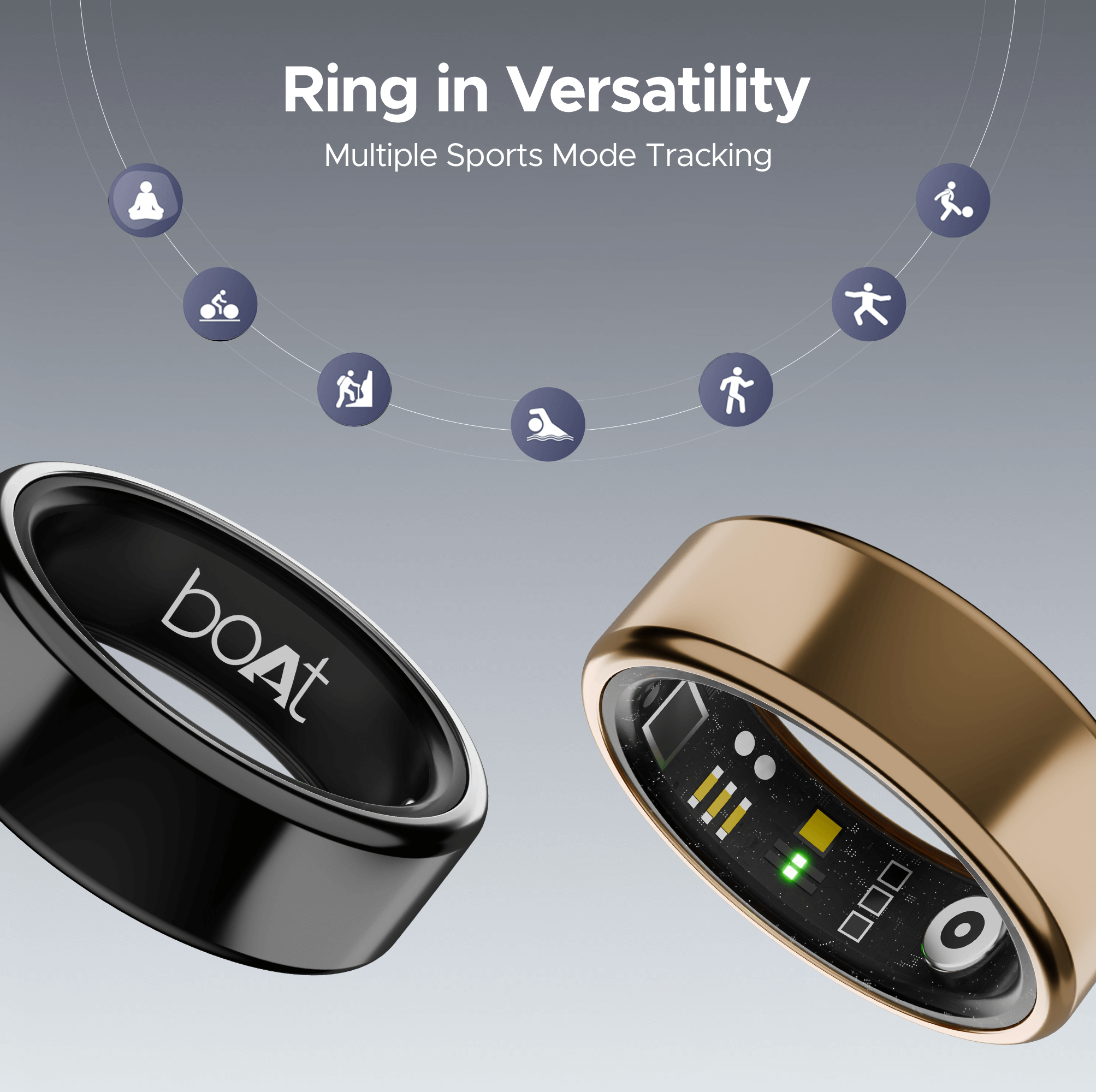 boAt  Smart Ring Active |Smart Ring with Stainless Steel Design, 90% Lighter, Health Monitoring, Magnetic Charging Case HME