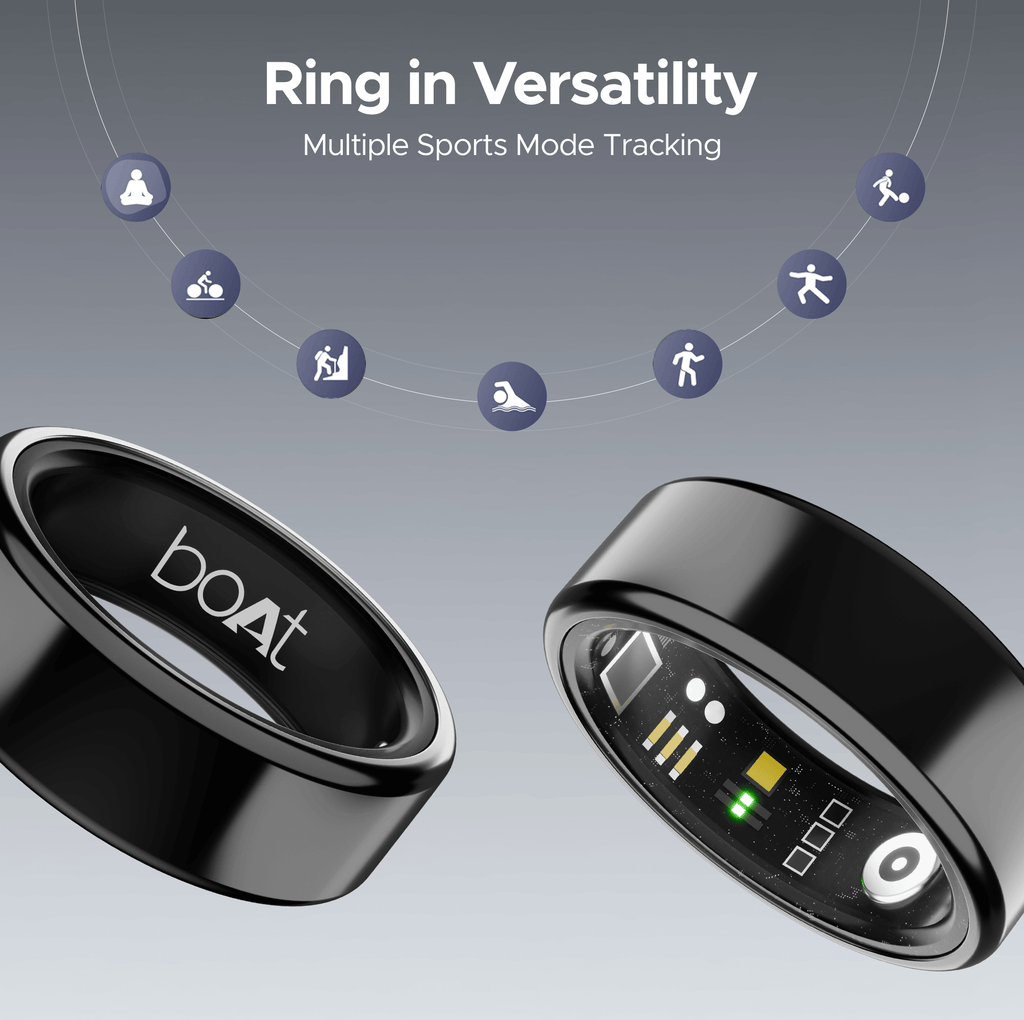 boAt  Smart Ring Active |Smart Ring with Stainless Steel Design, 90% Lighter, Health Monitoring, Magnetic Charging Case HME