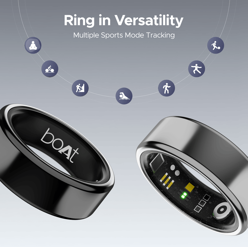 boAt  Smart Ring Active |Smart Ring with Stainless Steel Design, 90% Lighter, Health Monitoring, Magnetic Charging Case HME