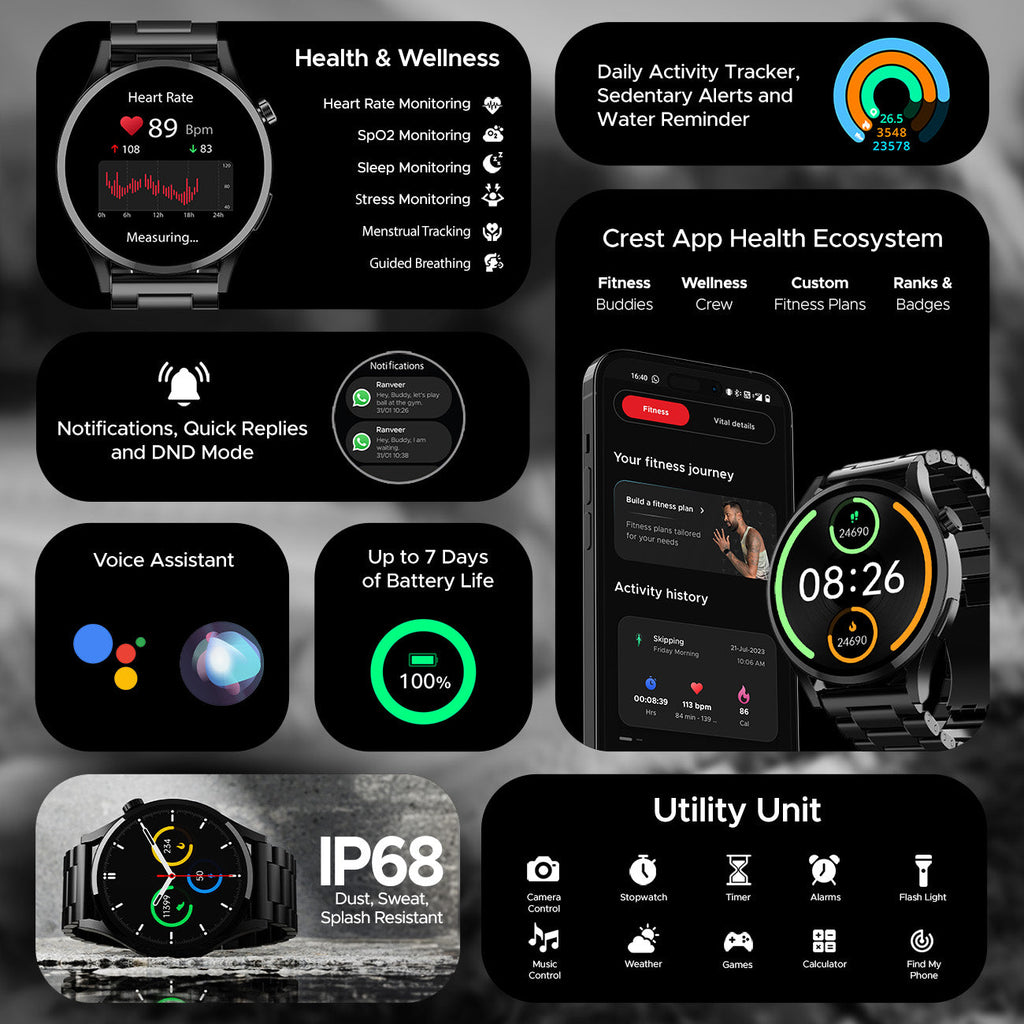 boAt Lunar Embrace | Smartwatch with 1.51" (3.83 cms) round AMOLED Display, Functional Crown, 100+ Sports Modes, IP68 rating
