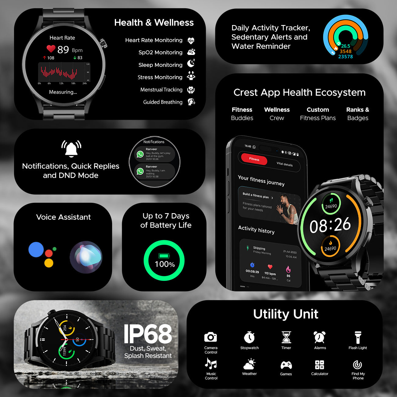boAt Lunar Embrace | Smartwatch with 1.51" (3.83 cms) round AMOLED Display, Functional Crown, 100+ Sports Modes, IP68 rating