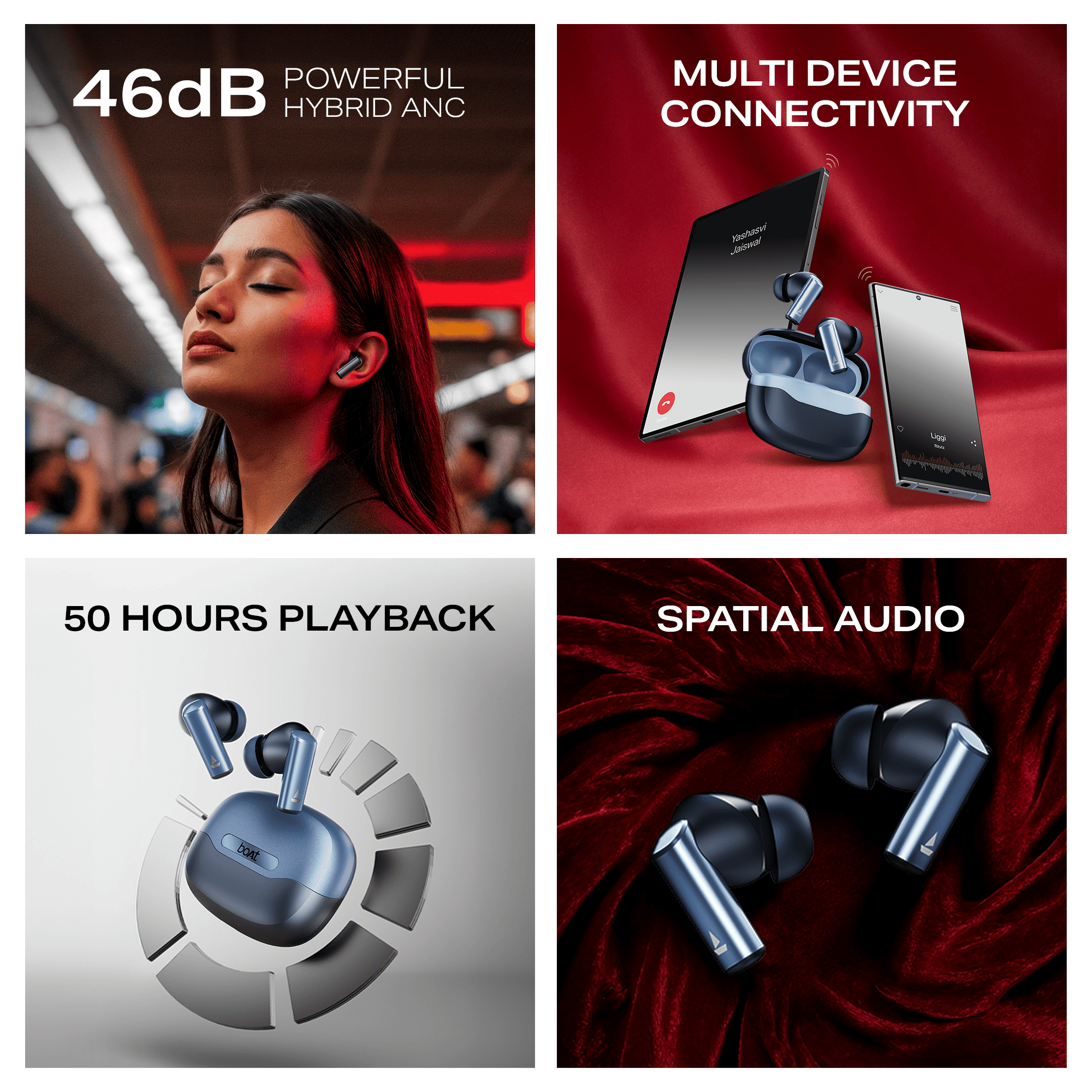 boAt Airdopes Prime 701 ANC | Wireless Earbuds with 50 Hours Playback, 46dB Hybrid ANC, Spatial Audio, Multipoint & BEAST™ Mode