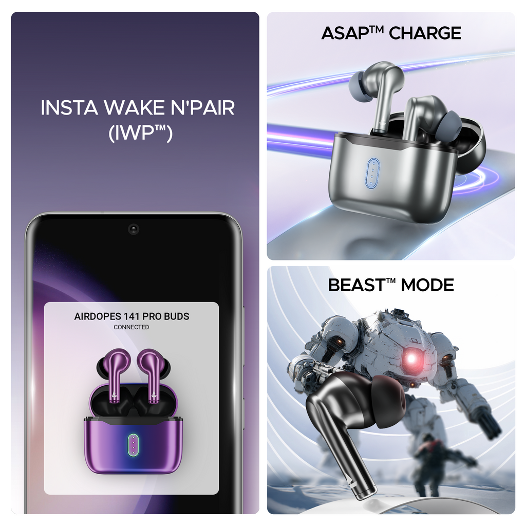 boAt Airdopes 141 Pro Buds | Wireless Earbuds with 60H Playback, ENx™ Technology, Sleek Metallic Finish, Bluetooth v5.3