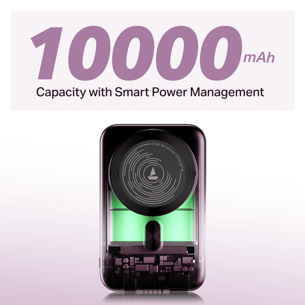 Energyshroom PB331 Magnacharge | Powerbank with 22.5W Fast Charging, 10,000mAh, 15W Magnetic Wireless Charging, 12-Layer Smart IC Protection, 3 Output Ports