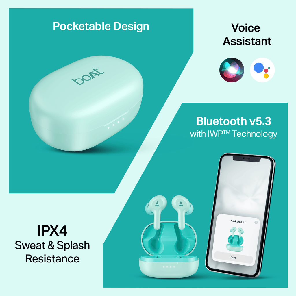 boAt Airdopes 71 | Wireless Earbuds with 40 Hours Playback, BEAST™ Mode, ENx™ Technology, Dual Mic with ENx™ Technology