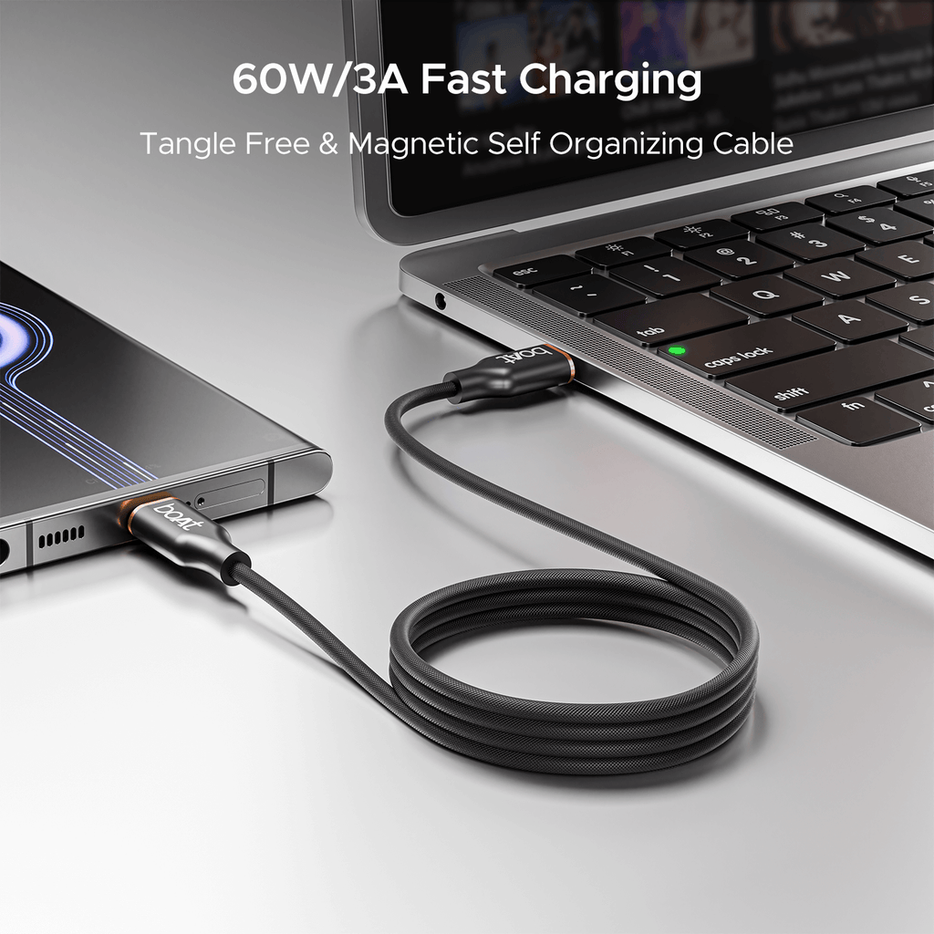 boAt Type C C800 Magna Cable | Charging Cable with 3A Fast Charging, Tangle-free Cable, 480 Mbps Data Sync, 10,000+ Bends Lifespan