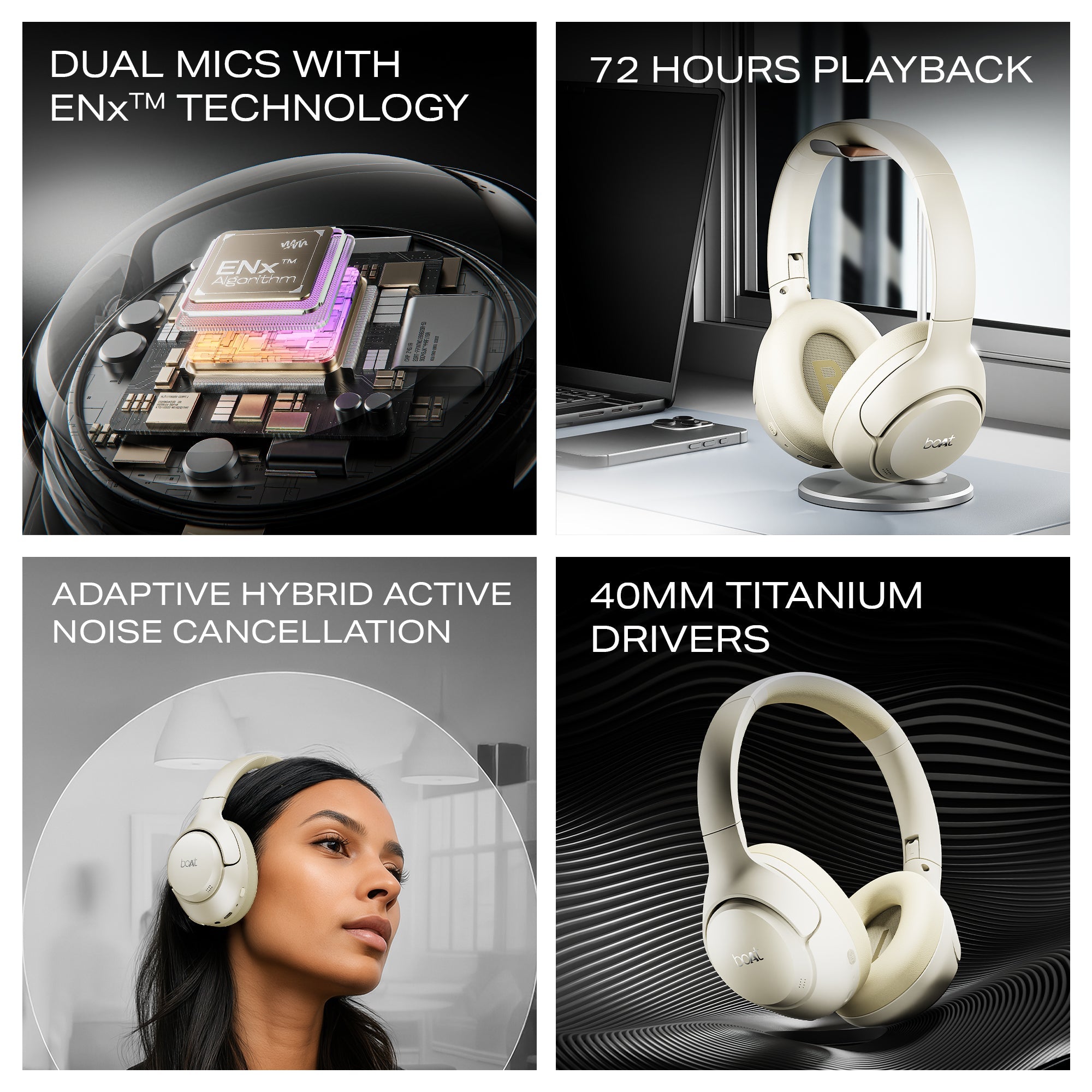 boAt Rockerz 551 ANC Pro | Wireless Headphone with 42dB Hybrid Adaptive ANC, 72 Hours Playtime, Dual Mics with ENx™ Tech