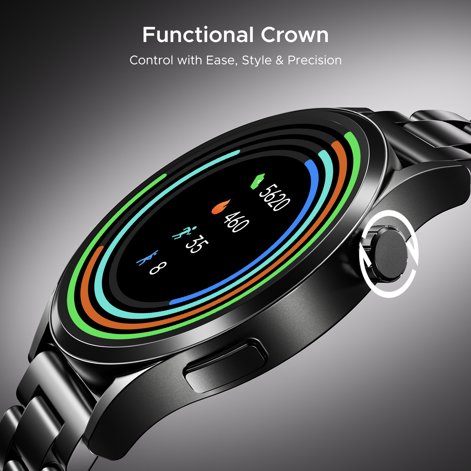 boAt Chrome Horizon | Smartwatch with 1.51" AMOLED Display, Premium Metal Built, VO2 Max, Video Watch Face, Functional Crown