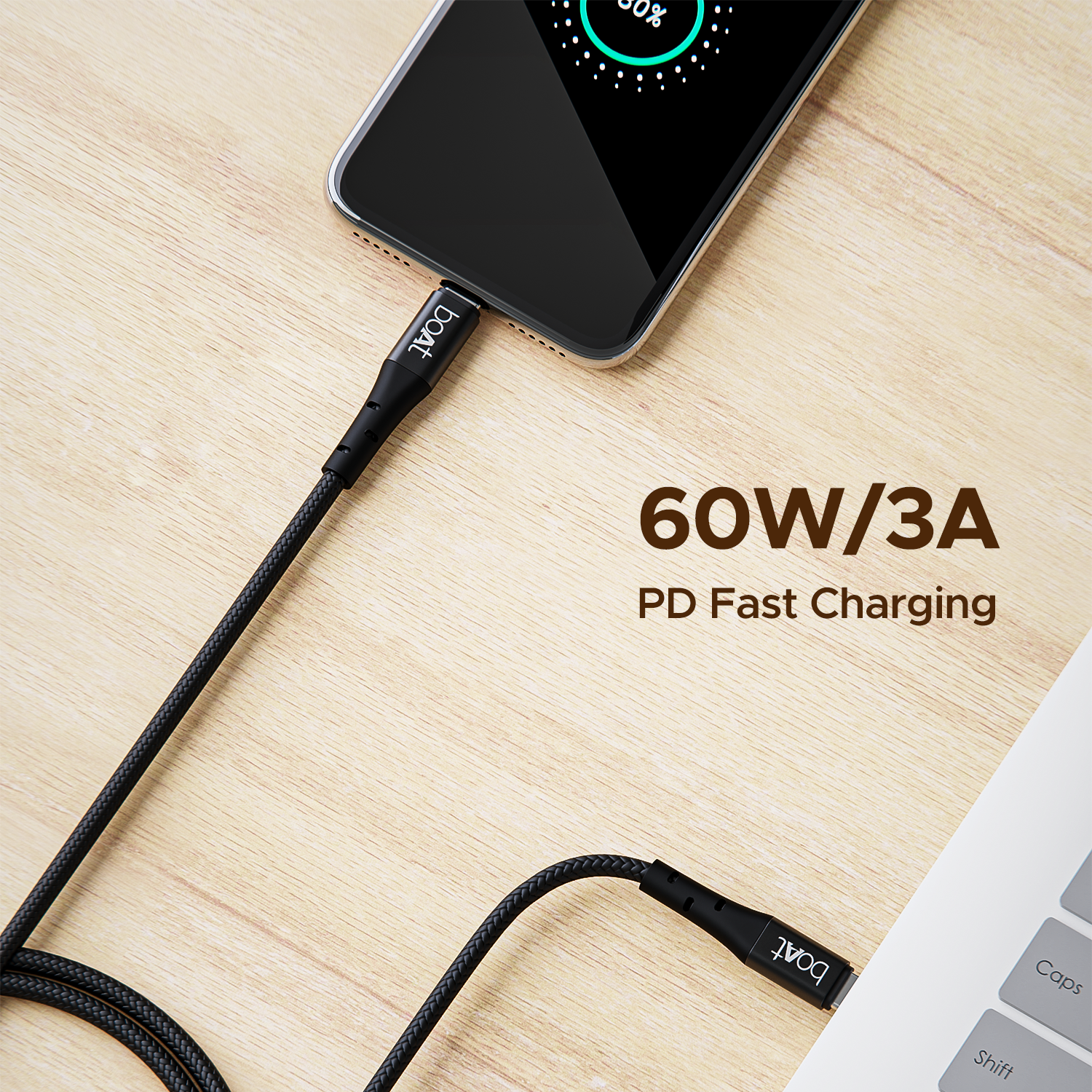 boAt C300 Fast Charging Cable | Charging Cable with 480 Mbps Data Transfer, 1.5m Cable Length, 10,000+ Bend Lifespan