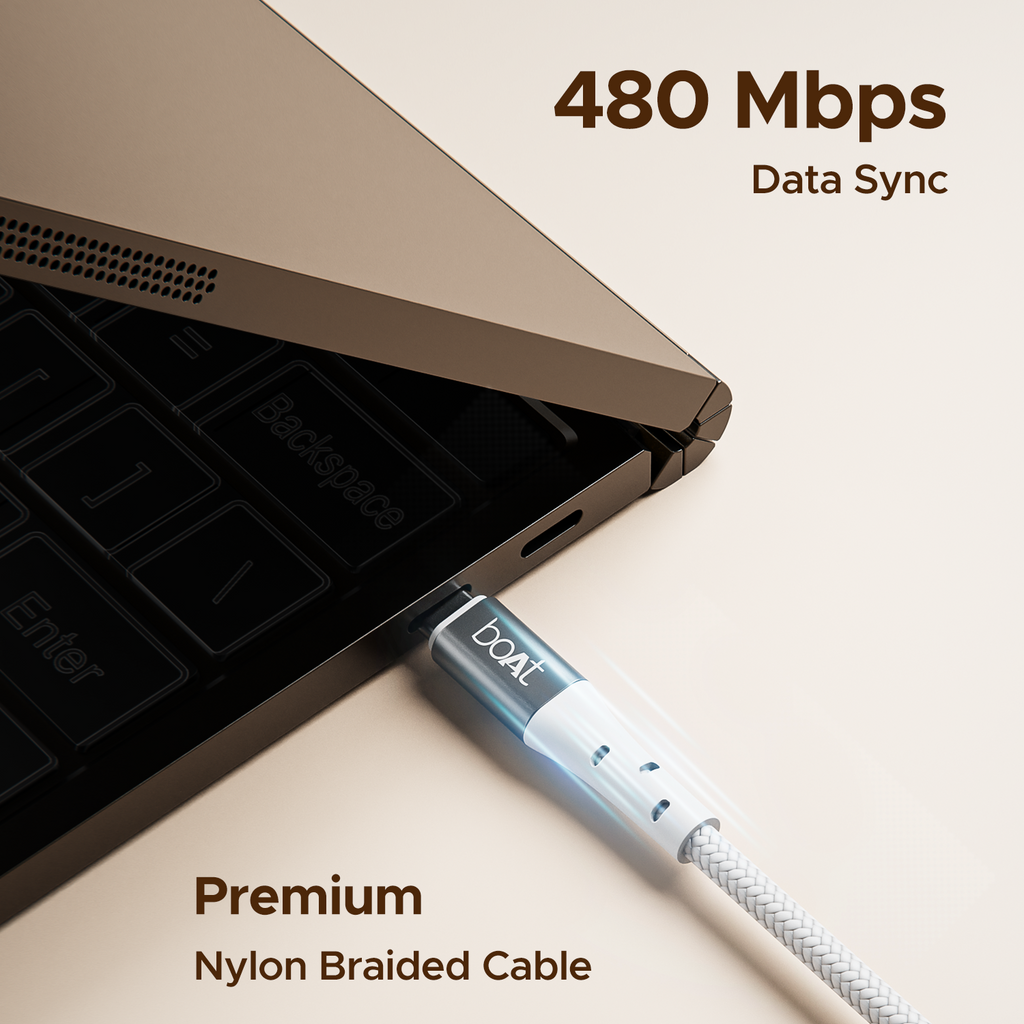 boAt C300 Fast Charging Cable | Charging Cable with 480 Mbps Data Transfer, 1.5m Cable Length, 10,000+ Bend Lifespan