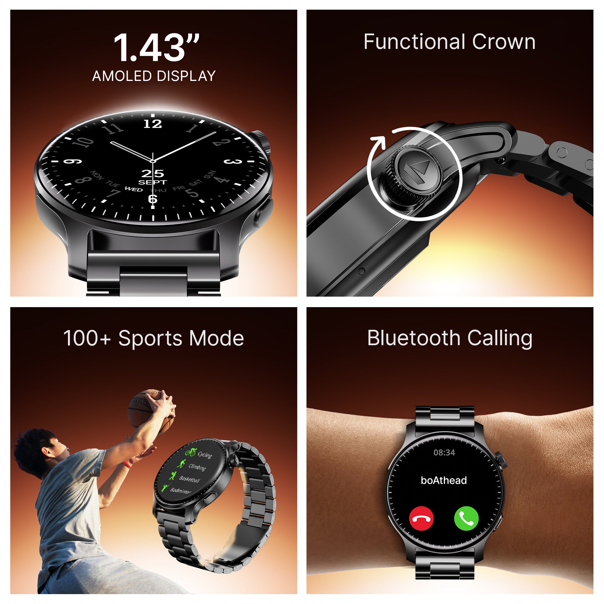 boAt Ultima Prime | Smartwatch with 1.43" AMOLED Display, Cloud Watch Faces, Emergency SOS, BT Calling, Functional Crown