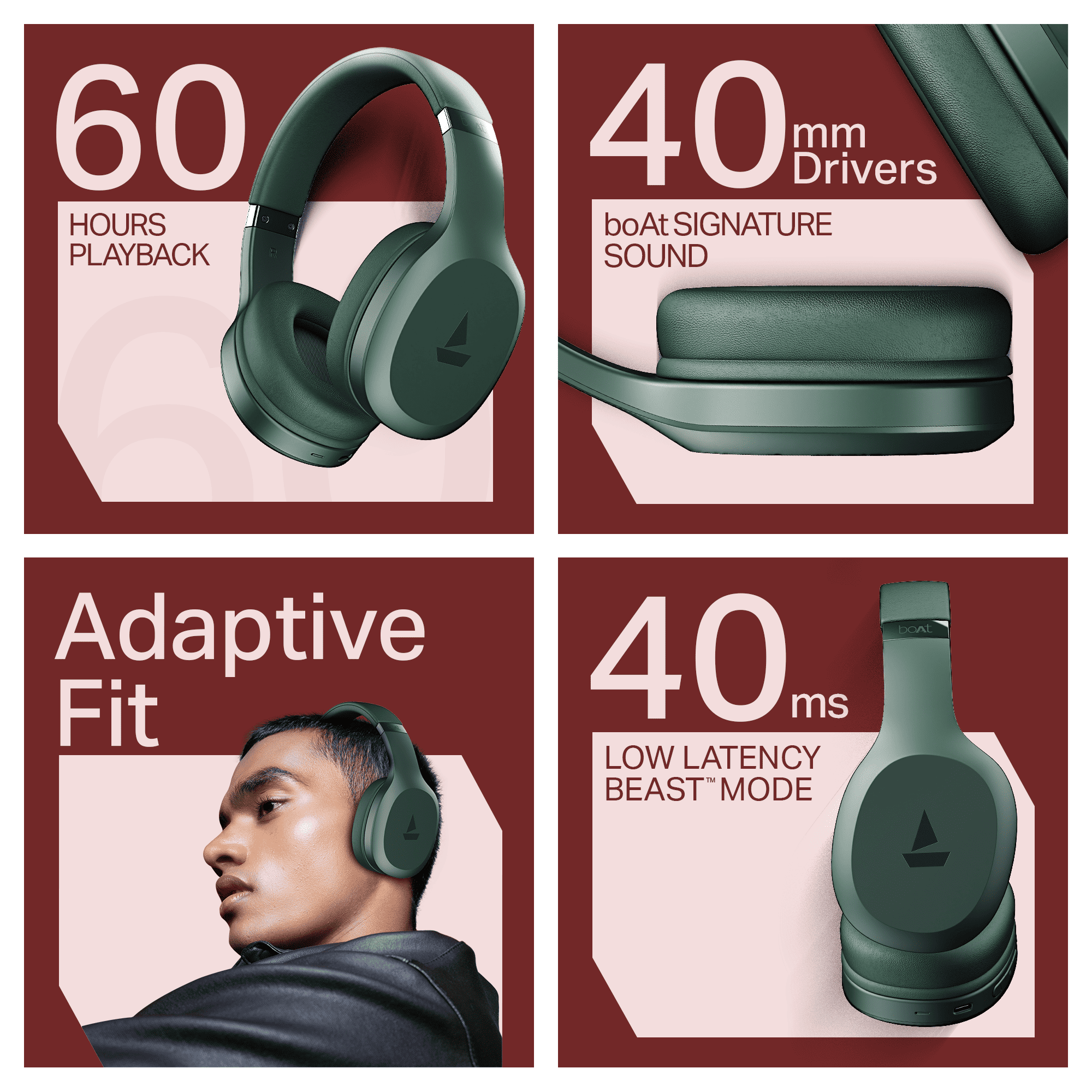 boAt Rockerz 412 | Wireless Headphones with 40mm Drivers, BEAST™ Mode, ENx™ Tech & 60H Playback