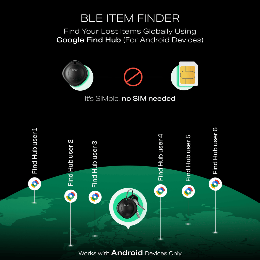 boAt TAG | BLE Location Tracking, In-built 80dB Alarm, Versatile Tracking Feature, 1-Year Battery Backup