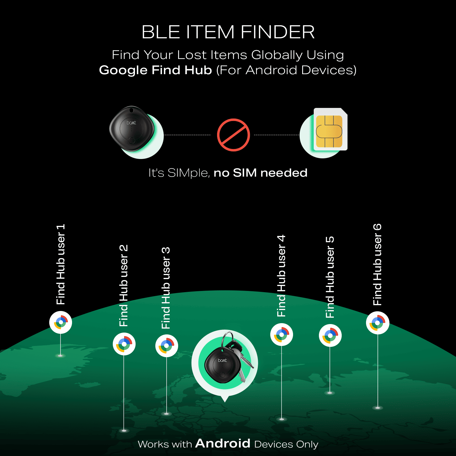 boAt TAG | BLE Location Tracking, In-built 80dB Alarm, Versatile Tracking Feature, 1-Year Battery Backup