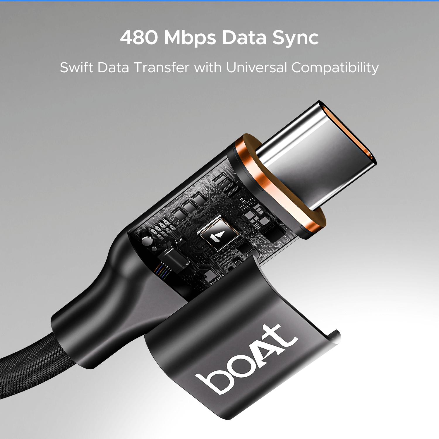 boAt Type C C800 Magna Cable | Charging Cable with 3A Fast Charging, Tangle-free Cable, 480 Mbps Data Sync, 10,000+ Bends Lifespan