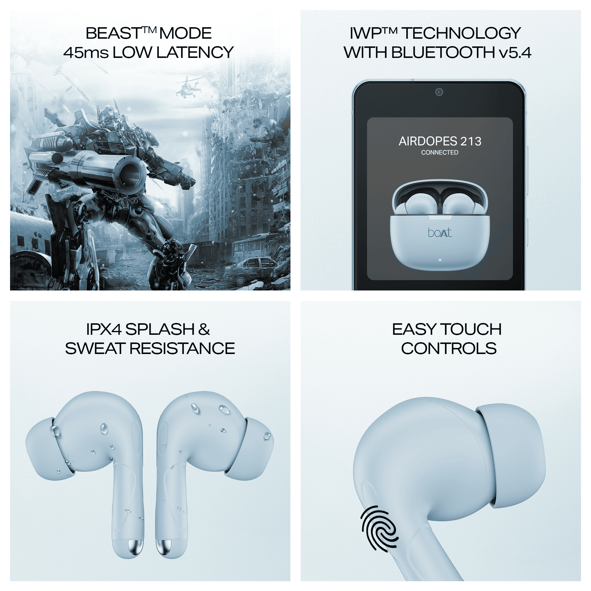 boAt Airdopes 213 | Wireless Earbuds with 50 Hours Playback, BEAST™ Mode & ENx™ Calling